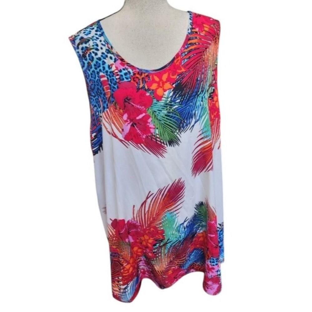 Ali Miles Colorful Sleeveless Top Size 2X Flowy Cool Keyhole Back